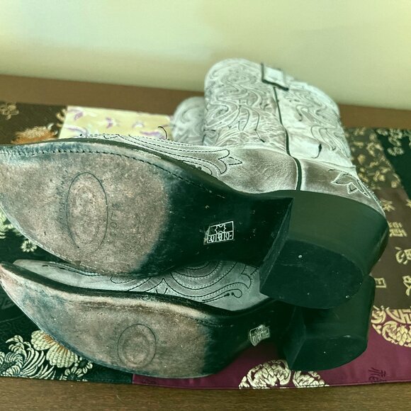 STERLING RIVER BOOTS Women's Gray Embroidered Leather Cowboy Pointed Toe, 7 B - Picture 4 of 7